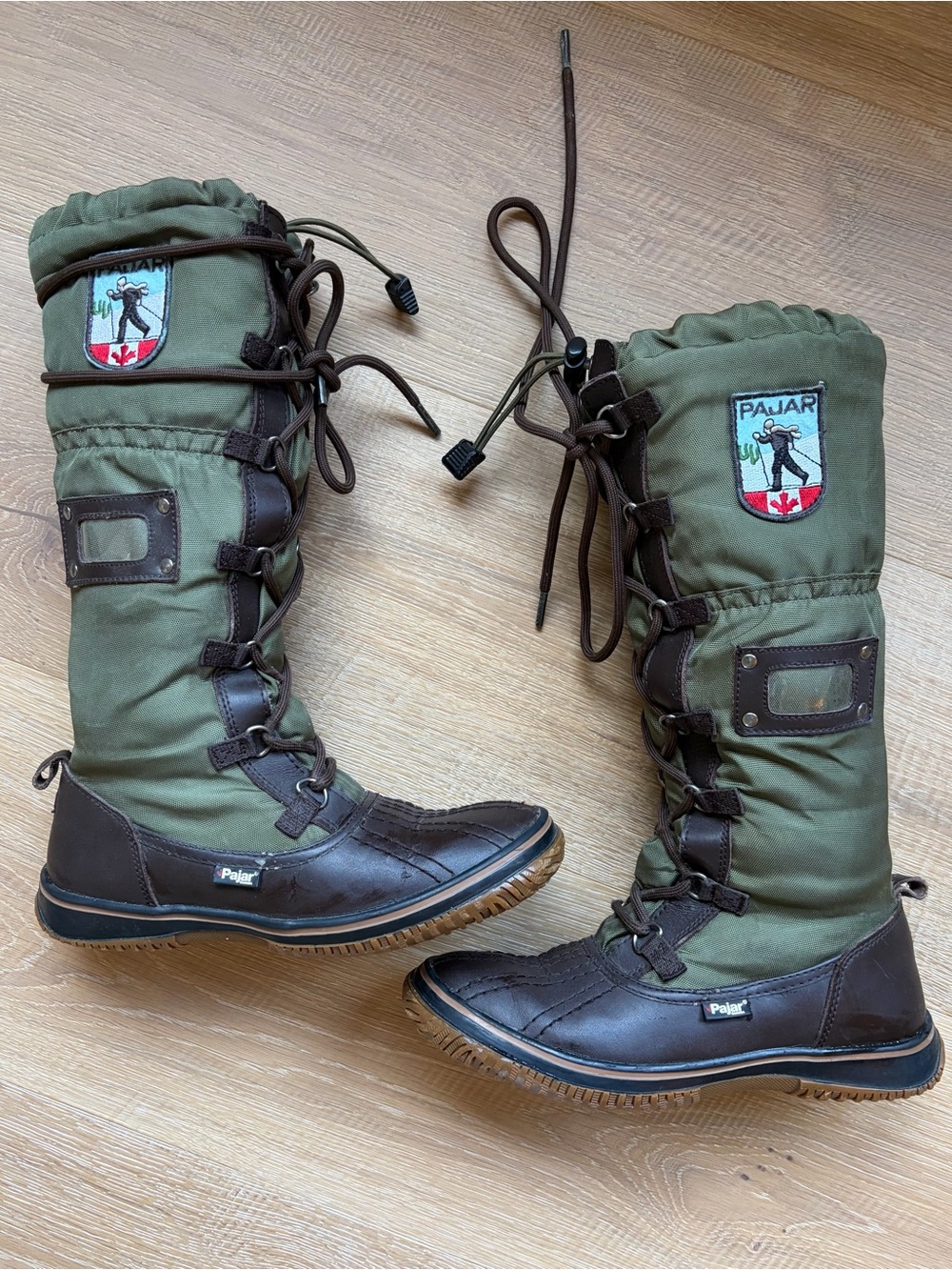Pajar Olive Green and Brown Lace-Up Tall Winter Boots